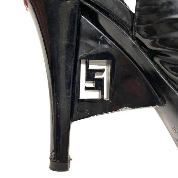 FENDI Patent Leather Slingback Logo Heel Peeptoe Sandals 37 - Picture 8 of 16